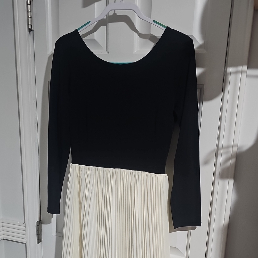 Chic Black and Cream Long Sleeve Dress